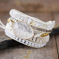 Natural White Quartz Wrap Bracelet