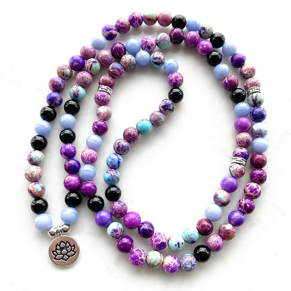 Amethyst and Faceted Jasper Mala – Middle Moon Malas