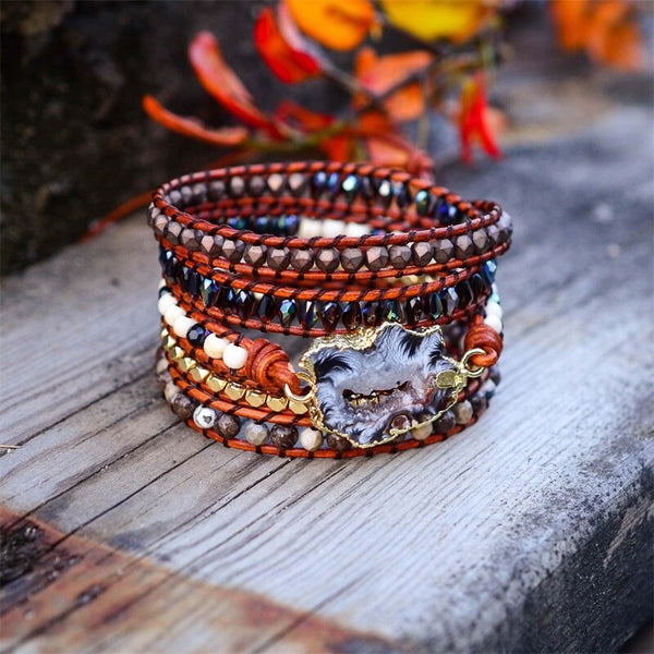 Handmade Indian Agate Leather Wrap Bracelet