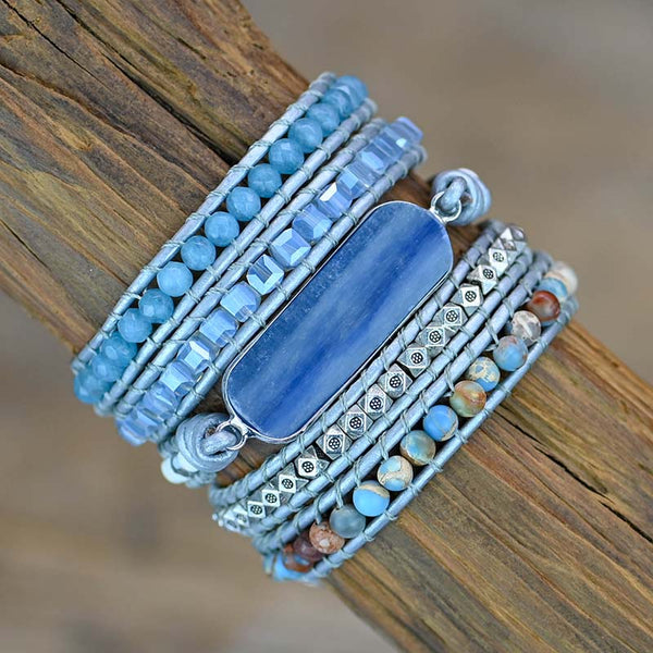 Tranquil outlet Blue Quadruple Wrap Leather Bracelet