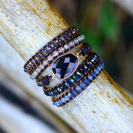 Natural Black Onyx Wrap Bracelet