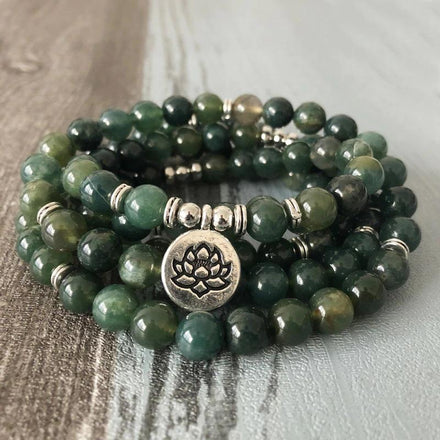 Bracelet Natural Moss Agate Lotus Mala bead amethyst Third Eye Transcend amazonite mala meditation stone crysal reiki crystal healing bracelet necklace yoga bracelet yoga beads