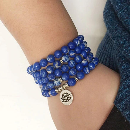 Bracelet Natural Sodalite Lotus Mala bead amethyst Third Eye Transcend amazonite mala meditation stone crysal reiki crystal healing bracelet necklace yoga bracelet yoga beads