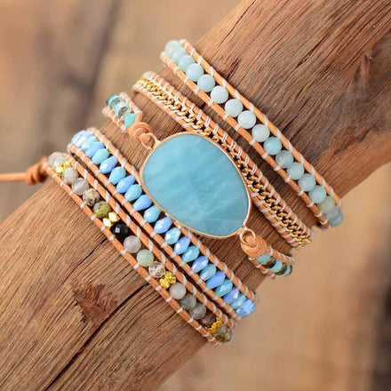 Bracelet Natural Stone Crystal Leather Wrap Bracelet bead amethyst Third Eye Transcend amazonite mala meditation stone crysal reiki crystal healing bracelet necklace yoga bracelet yoga beads