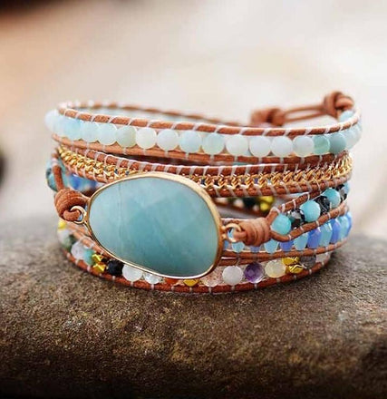 Bracelet Natural Stone Crystal Leather Wrap Bracelet bead amethyst Third Eye Transcend amazonite mala meditation stone crysal reiki crystal healing bracelet necklace yoga bracelet yoga beads