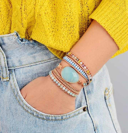 Bracelet Natural Stone Crystal Leather Wrap Bracelet bead amethyst Third Eye Transcend amazonite mala meditation stone crysal reiki crystal healing bracelet necklace yoga bracelet yoga beads