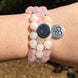 Image of Jewelry Lotus Charm Natural Rose Quartz and White Quartz Bracelets Third Eye Transcend