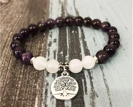Jewelry Natural Amethyst and Selenite Tree of Life Bracelet bead amethyst Third Eye Transcend amazonite mala meditation stone crysal reiki crystal healing bracelet necklace yoga bracelet yoga beads