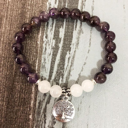 Jewelry Natural Amethyst and Selenite Tree of Life Bracelet bead amethyst Third Eye Transcend amazonite mala meditation stone crysal reiki crystal healing bracelet necklace yoga bracelet yoga beads
