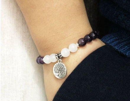 Jewelry Natural Amethyst and Selenite Tree of Life Bracelet bead amethyst Third Eye Transcend amazonite mala meditation stone crysal reiki crystal healing bracelet necklace yoga bracelet yoga beads