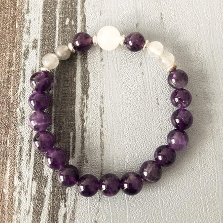 Jewelry Natural Selenite, Amethyst & Moonstone Bracelet bead amethyst Third Eye Transcend amazonite mala meditation stone crysal reiki crystal healing bracelet necklace yoga bracelet yoga beads