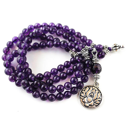 Mala Amethyst Lotus Flower Mala bead amethyst Third Eye Transcend amazonite mala meditation stone crysal reiki crystal healing bracelet necklace yoga bracelet yoga beads