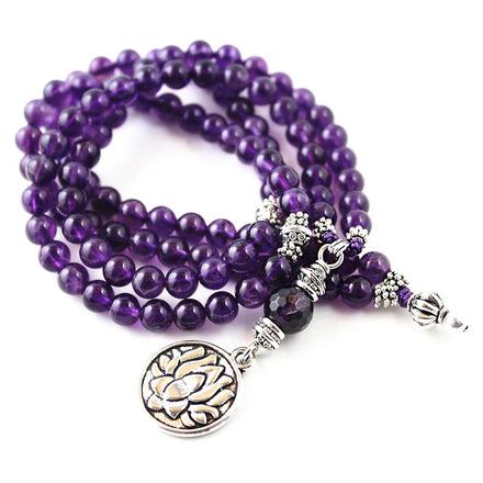 Mala Amethyst Lotus Flower Mala bead amethyst Third Eye Transcend amazonite mala meditation stone crysal reiki crystal healing bracelet necklace yoga bracelet yoga beads