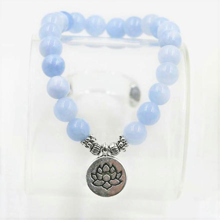 Mala Bracelet Lotus Natural Blue Chalcedony Bracelets Third Eye Transcend