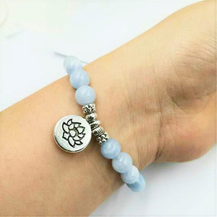 Mala Bracelet Lotus Natural Blue Chalcedony Bracelets Third Eye Transcend