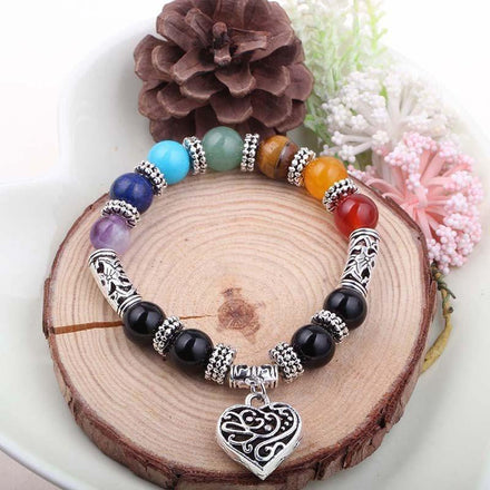 Mala Bracelet Natural 7 Chakra Bracelet with Heart Pendant bead amethyst Third Eye Transcend amazonite mala meditation stone crysal reiki crystal healing bracelet necklace yoga bracelet yoga beads