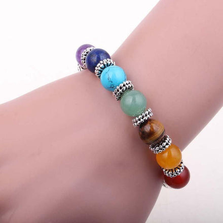 Natural Stone 7 Chakra Bracelet with Heart Pendant