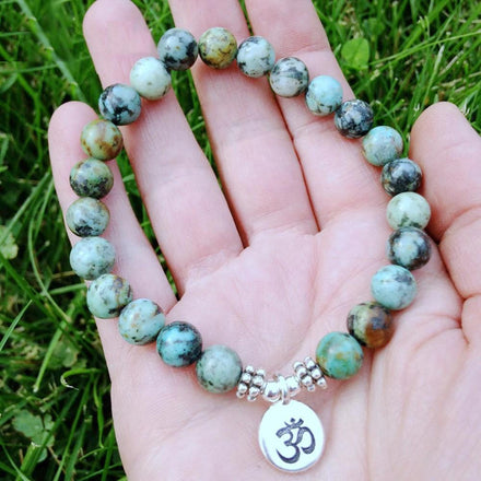 Mala Bracelet Natural African Turquoise Om Bracelet Third Eye Transcend