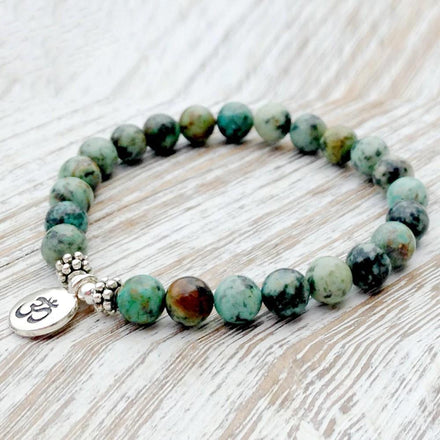 Mala Bracelet Natural African Turquoise Om Bracelet Third Eye Transcend