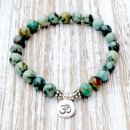Mala Bracelet Natural African Turquoise Om Bracelet Third Eye Transcend