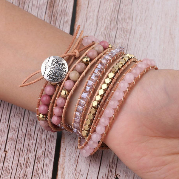 Double Chakra Leather Wrap Bracelet