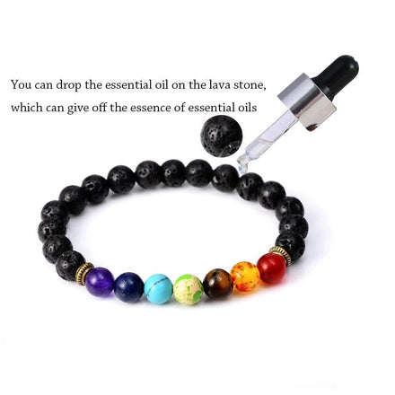 Mala Bracelet Natural Lava Stone 7 Chakra Bracelet Third Eye Transcend