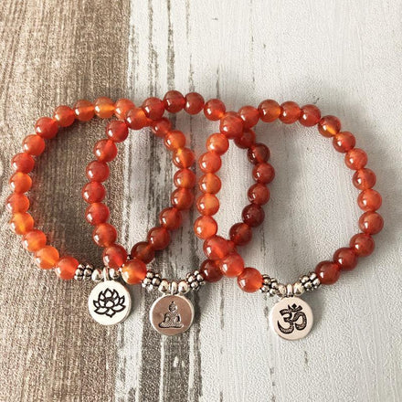 Mala Bracelet Set of 3 Natural Carnelian Bracelets Third Eye Transcend