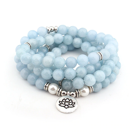 Mala Bundle of 3 Natural Blue Chalcedony Lotus Malas Third Eye Transcend