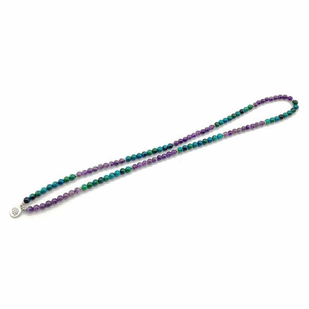 Mala Natural Amethyst and Chrysocolla Lotus Mala bead amethyst Third Eye Transcend amazonite mala meditation stone crysal reiki crystal healing bracelet necklace yoga bracelet yoga beads