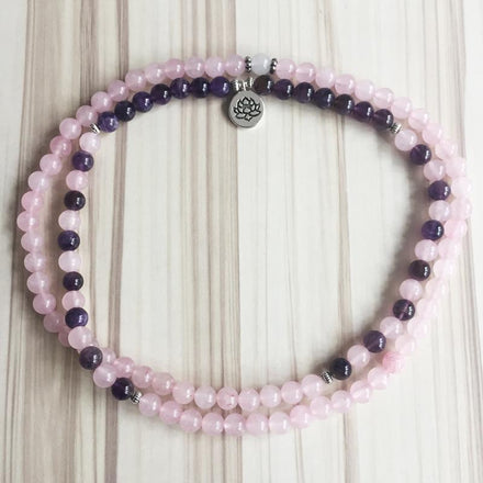 Mala Natural Amethyst and Rose Quartz Lotus Mala bead amethyst Third Eye Transcend amazonite mala meditation stone crysal reiki crystal healing bracelet necklace yoga bracelet yoga beads
