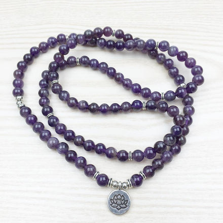 Mala Natural Amethyst Lotus Mala bead amethyst Third Eye Transcend amazonite mala meditation stone crysal reiki crystal healing bracelet necklace yoga bracelet yoga beads