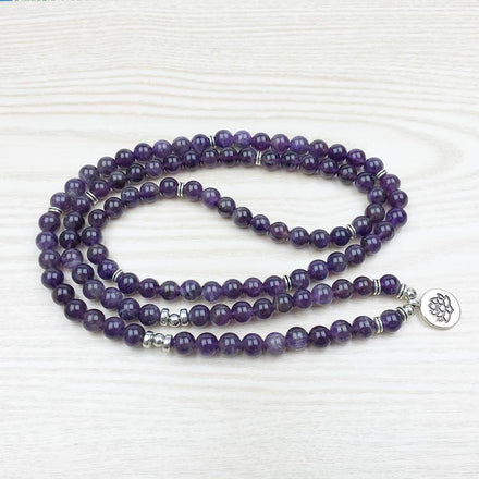 Mala Natural Amethyst Lotus Mala bead amethyst Third Eye Transcend amazonite mala meditation stone crysal reiki crystal healing bracelet necklace yoga bracelet yoga beads