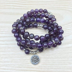 Mala Natural Amethyst Lotus Mala bead amethyst Third Eye Transcend amazonite mala meditation stone crysal reiki crystal healing bracelet necklace yoga bracelet yoga beads