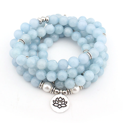 Mala Natural Blue Chalcedony Lotus Mala Third Eye Transcend