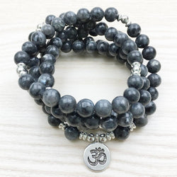 Mala Natural Labradorite Om Mala bead amethyst Third Eye Transcend amazonite mala meditation stone crysal reiki crystal healing bracelet necklace yoga bracelet yoga beads
