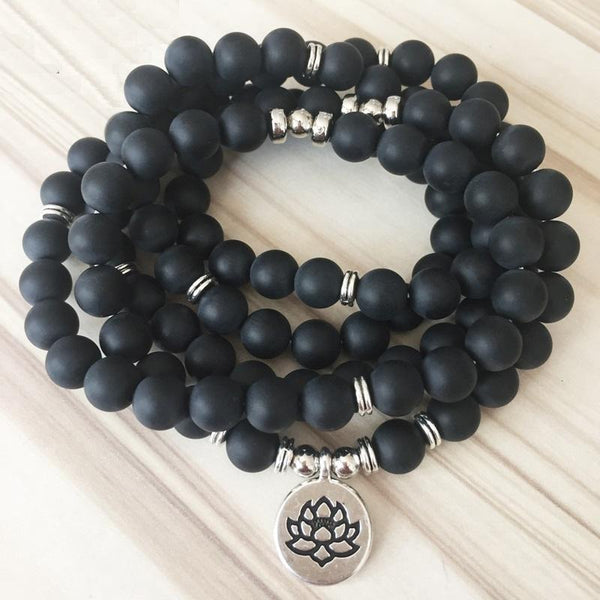 A NEW BEGINNING Buddhist Mala Necklace Matte Natural Black Onyx Mala Beads  108 Ethically-sourced Gemstone Artisan Buddha Mala Necklace 