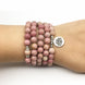 Image of Natural Rhodonite Mala with Silver Lotus Pendant