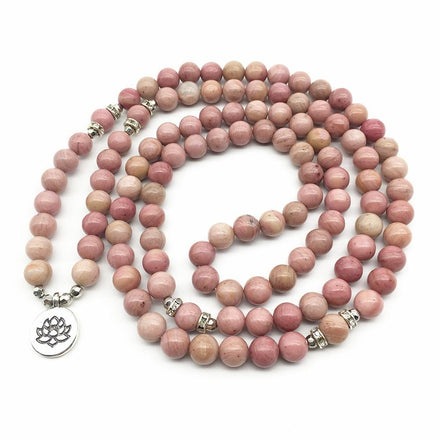 Mala Natural Rhodonite Lotus Mala bead amethyst Third Eye Transcend amazonite mala meditation stone crysal reiki crystal healing bracelet necklace yoga bracelet yoga beads