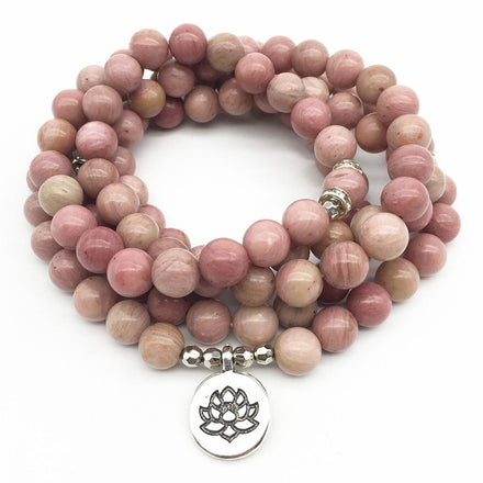 Mala Natural Rhodonite Lotus Mala bead amethyst Third Eye Transcend amazonite mala meditation stone crysal reiki crystal healing bracelet necklace yoga bracelet yoga beads