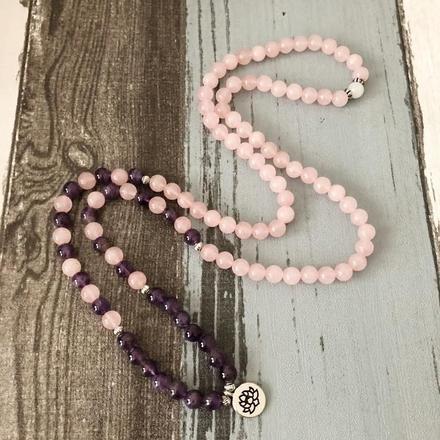 Mala Rose Quartz Heart Bundle bead amethyst Third Eye Transcend amazonite mala meditation stone crysal reiki crystal healing bracelet necklace yoga bracelet yoga beads