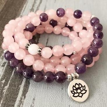 Mala Rose Quartz Heart Bundle bead amethyst Third Eye Transcend amazonite mala meditation stone crysal reiki crystal healing bracelet necklace yoga bracelet yoga beads