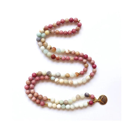 Mala Seashell Amazonite and Rhodochrosite Mala bead amethyst Third Eye Transcend amazonite mala meditation stone crysal reiki crystal healing bracelet necklace yoga bracelet yoga beads