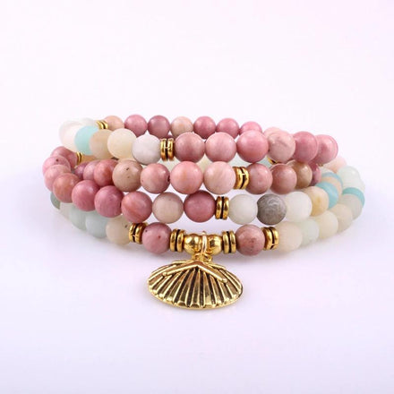 Mala Seashell Amazonite and Rhodochrosite Mala bead amethyst Third Eye Transcend amazonite mala meditation stone crysal reiki crystal healing bracelet necklace yoga bracelet yoga beads