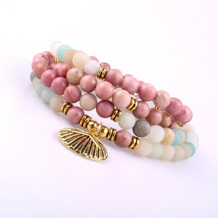 Mala Seashell Amazonite and Rhodochrosite Mala bead amethyst Third Eye Transcend amazonite mala meditation stone crysal reiki crystal healing bracelet necklace yoga bracelet yoga beads