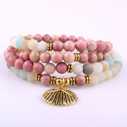 Mala Seashell Amazonite and Rhodochrosite Mala bead amethyst Third Eye Transcend amazonite mala meditation stone crysal reiki crystal healing bracelet necklace yoga bracelet yoga beads