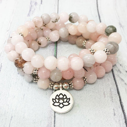 Mala Self Love Natural Rhodochrosite Lotus Mala Third Eye Transcend