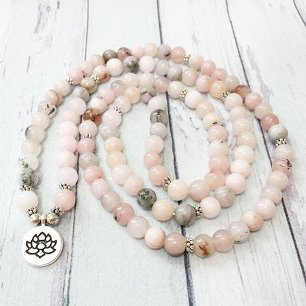 Mala Self Love Natural Rhodochrosite Lotus Mala Third Eye Transcend
