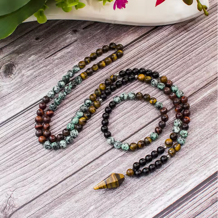 Black Onyx African Turquoise Beads Mala