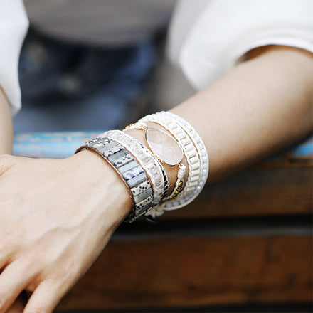 Natural White Quartz Wrap Bracelet