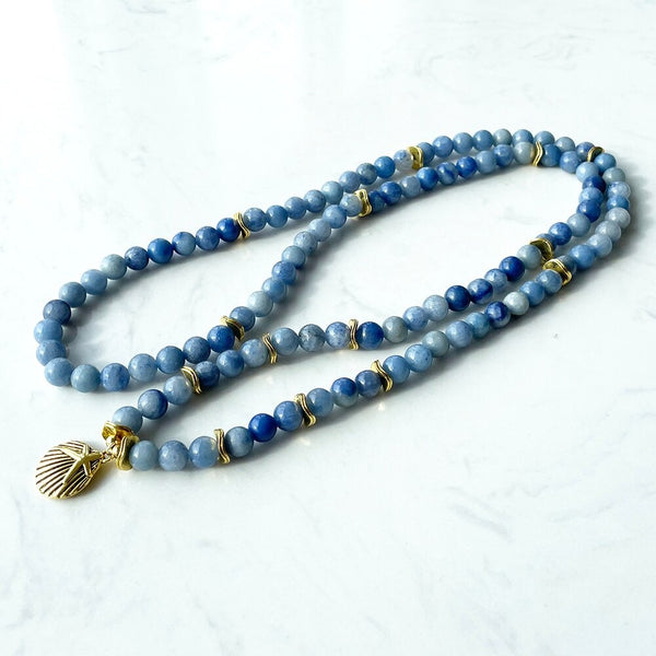 Natural Blue Aventurine Seashell Mala - Third Eye Transcend